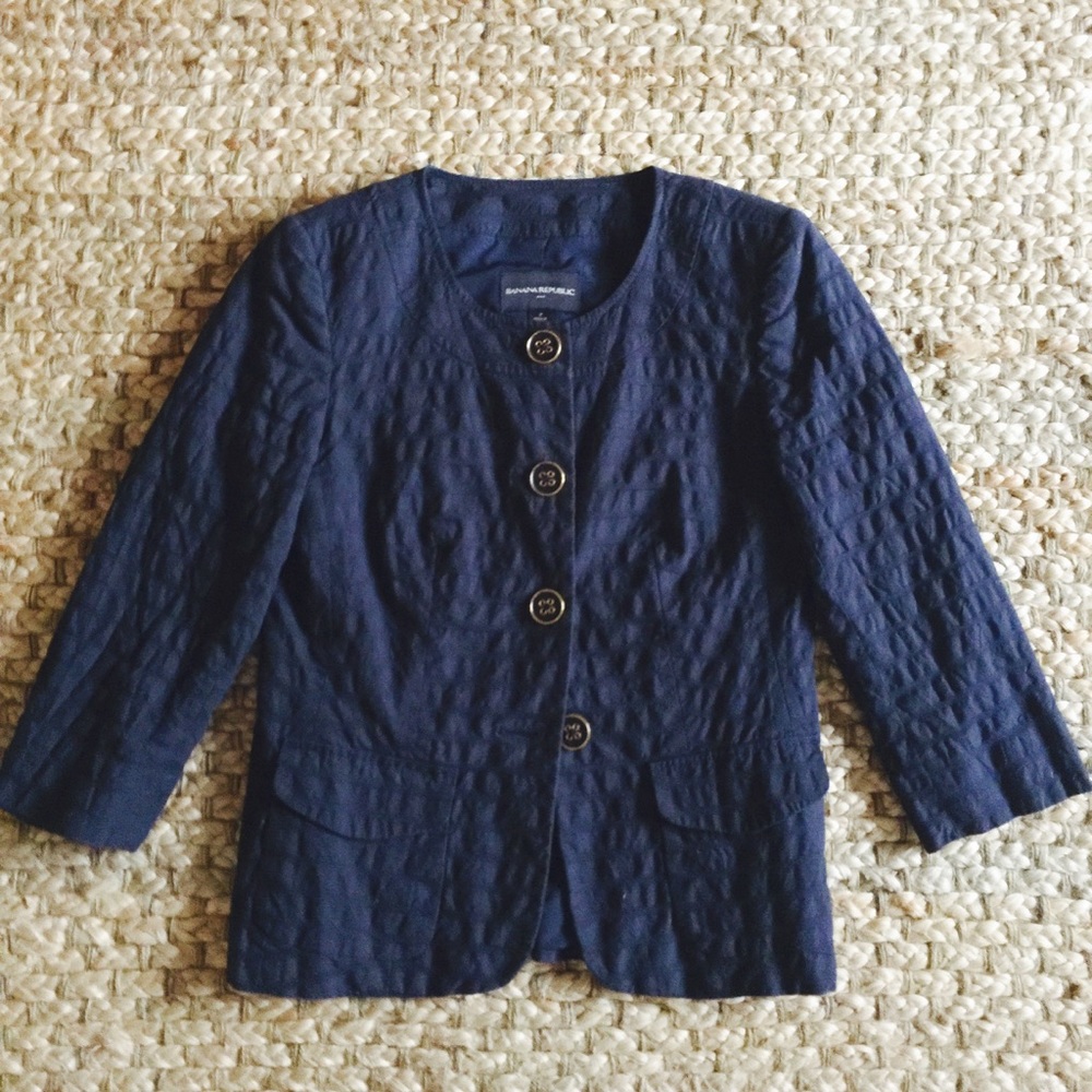 Banana Republic navy cotton blazer, 3/4 sleeve